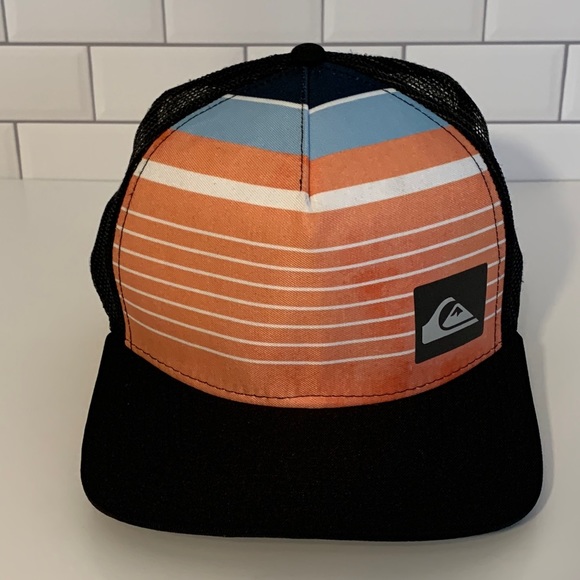 Quicksilver trucker hat. Adjustable snap back. Black, orange & blue. NWOT